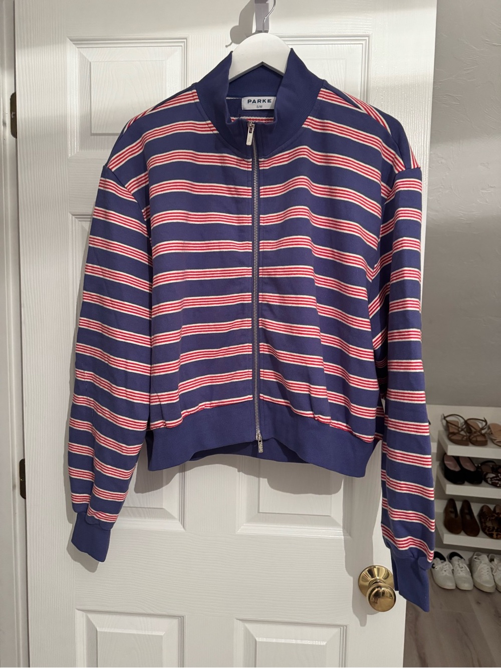 NWOT Parke WOVEN TERRY
Zip Up Mockneck Sailor Stripe S/M - Picture 4 of 7